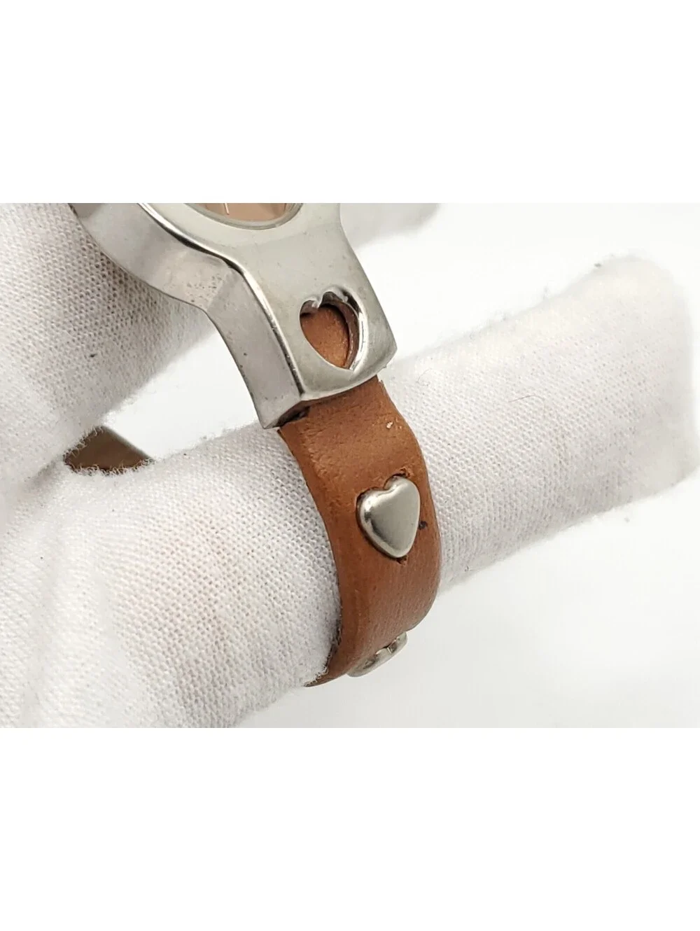 Lei Heart Band Quartz Womens Watch New Battery Silver Tone/Brown 20mm